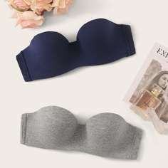 Однотонный бюстгальтер на косточках 2шт Shein