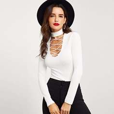 Топ из трикотажа в рубчик с длинным рукавом Shein