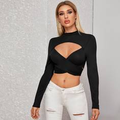 Короткий топ на запах с узлом сзади Shein