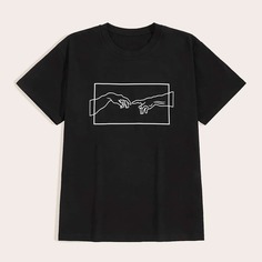 Мужская Футболка С Круглым Вырезом И Принтом Shein