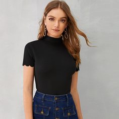 Вязаный ребристый топ с оригинальной отделкой и воротником-стойка Shein