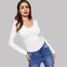 Приталенная однотонная футболка Shein