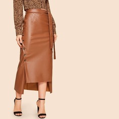 Длинная Юбка Из Эко Кожи На Пуговицах Shein