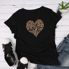 Футболка с леопардовым принтом и принтом сердечка Shein