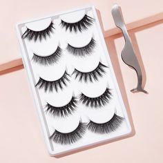 3D Натуральные Густые Накладные Ресницы 5 Пар И Пинцет Shein