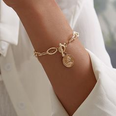 Цепной браслет с декоративной монетой 1шт Shein