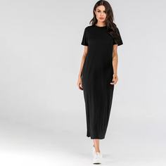 Однотонное асимметричное платье-футболка Shein