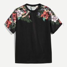 Мужская футболка с цветочным принтом Shein