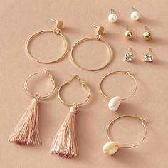 Серьги со стразами и жемчугами 6 пар Shein