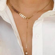 Колье Из Желтого Металла С Подвеской Из Искусственного Жемчуга Shein