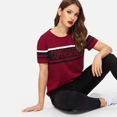 Футболка в полоску с текстовым принтом Shein