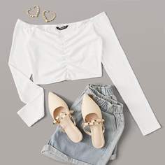 Короткий топ с открытыми плечами и складкой Shein