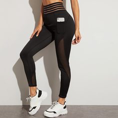 Контрастные сетчатые спортивные леггинсы Shein