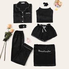 Комплект Атласная Пижама Из 7 Предметов Shein