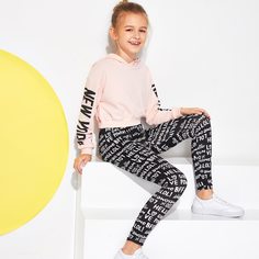 Леггинсы с текстовым принтом для девочек Shein