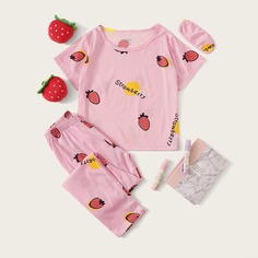 Пижама с графическим принтом и маска для глаз для девочек Shein