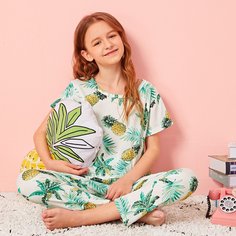 Пижама с графическим принтом и маска для глаз для девочек Shein