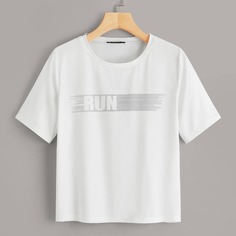 Кроп футболка с текстовым принтом Shein