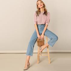 Стильная Однотонная Блузка С Средним Рукавом И Манжетами Shein