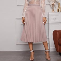 Однотонная плиссированная юбка с эластичной талией Shein