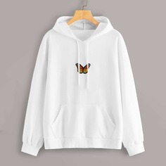 Однотонный Свитшот С Капюшоном И Графическим Принтом Shein