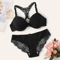 Комплект нижнего белья на косточках с кружевом Shein