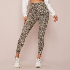 Леопардовые леггинсы с высокой талией Shein