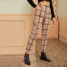 Прямые брюки в клетку с карманом Shein