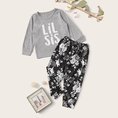 Пижама с цветочным принтом для девочек Shein