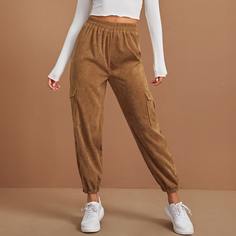 Вельветовые брюки с эластичной талией и карманом Shein