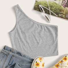 Короткий топ в рубчик на одно плечо Shein