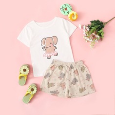 Пижама с принтом фламинго для девочек Shein