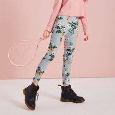 Леггинсы с эластичной талией и цветочным принтом для девочек Shein