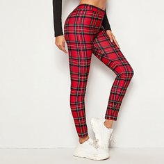 Брюки в клетку с эластичной талией Shein