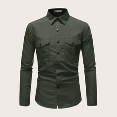 Мужская однотонная рубашка с карманом Shein