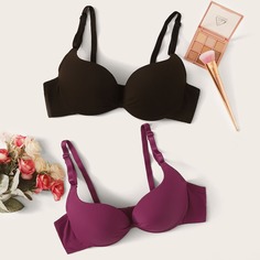 Однотонный бюстгальтер на косточках 2шт Shein