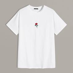 Мужская футболка с вышивкой розы Shein