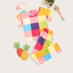 Пижама в клетку для девочек Shein