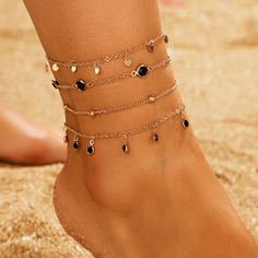 Ножной браслет со стразами 4шт Shein