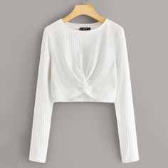 Вязаная футболка с оригинальным краем Shein