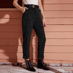 Прямые вельветовые брюки с карманом Shein
