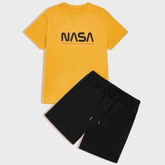 Мужские шорты и футболка с текстовым принтом Shein