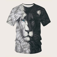 Мужская футболка с принтом лева 3D Shein