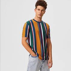 Мужская контрастная полосатая футболка с коротким рукавом Shein