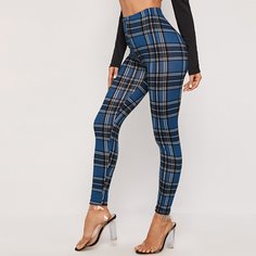 Леггинсы в клетку с эластичной талией Shein