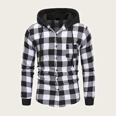 Мужская рубашка на кулиске в клетку с капюшоном Shein