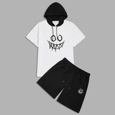 Мужские шорты и футболка с капюшоном, мультяшным принтом Shein