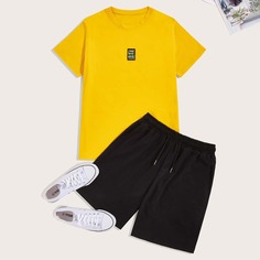 Мужские шорты и футболка с текстовым принтом Shein