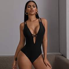 Перекрещенный слитный купальник Shein