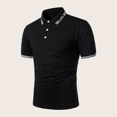 Мужская рубашка-поло с текстовым принтом Shein